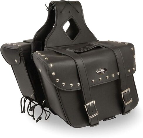 Milwaukee Leather SH579ZB Large Black Zip-Off PVC Slanted Throw Over Studded Saddlebags - One Size in Kuwait