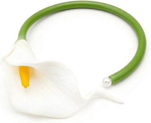 White Calla Lily Flower Necklace for Women, Hawaiian Calla Lily Inspired Boho Beach Jewelry, Summer Flower Collar Necklace for Party in Saudi Arabia