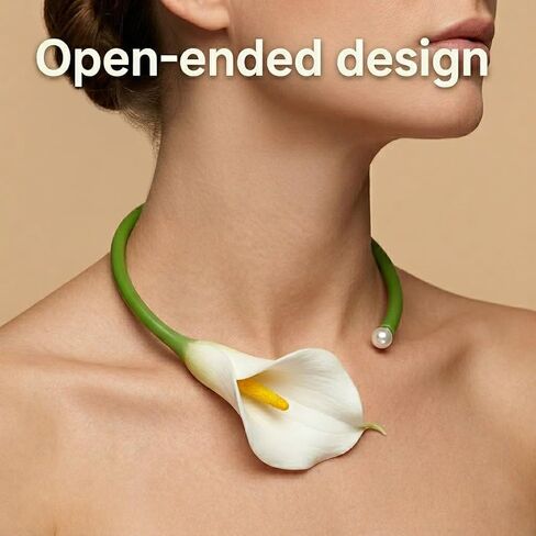 White Calla Lily Flower Necklace for Women, Hawaiian Calla Lily Inspired Boho Beach Jewelry, Summer Flower Collar Necklace for Party in Saudi Arabia