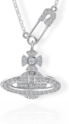 JOLINO Saturn Necklace,Y2K Necklace,Unique Pin & Zircon-Embellished,925 Sterling Silver Plated with 18K White Gold,Surprise Your Wife,Girlfriend,Mother,or Best Friend on Birthdays,Anniversaries,or Ggraduations in Saudi Arabia