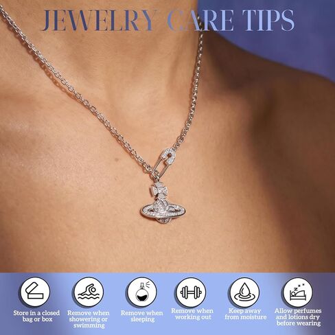 JOLINO Saturn Necklace,Y2K Necklace,Unique Pin & Zircon-Embellished,925 Sterling Silver Plated with 18K White Gold,Surprise Your Wife,Girlfriend,Mother,or Best Friend on Birthdays,Anniversaries,or Ggraduations in Saudi Arabia