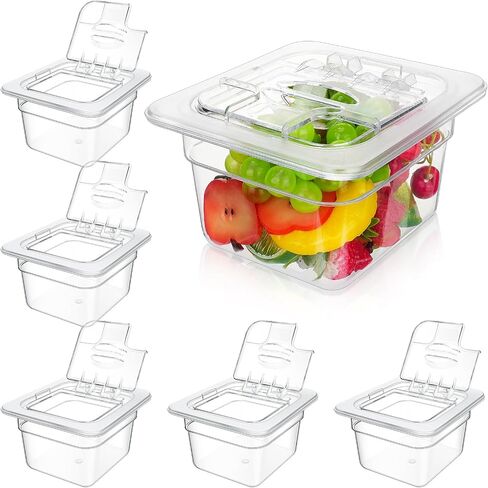 Geetery 12 Pack 1/6 Size 4'' Deep Polycarbonate Food Pan with Lid Clear Stackable Plastic Pan Restaurant Food Storage Containers with Hinged Lids for Hotel Supplies in Kuwait