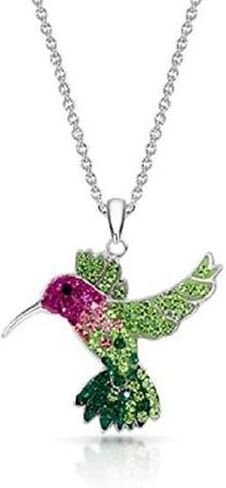 Hummingbird Necklace for Women, Sterling Silver Humming Bird Necklaces Hypoallergenic Funny Charm Pendant Colorful Blue Purple Green Animal Trendy Jewelry in Saudi Arabia