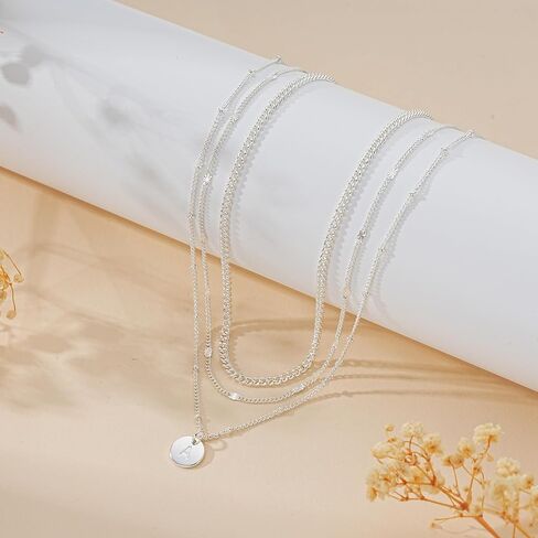 Apsvo Necklaces for Women, 3PCS Layered Initial Necklaces 14K Gold Plated/Sterling Silver Stack Cuban Link Chain Pendant Necklace for Women Jewelry Gift Non Tarnish in Saudi Arabia