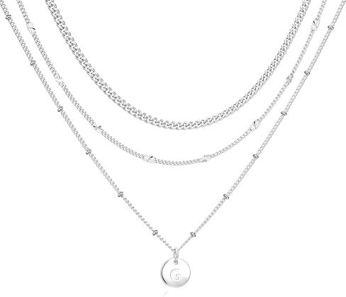 Apsvo Necklaces for Women, 3PCS Layered Initial Necklaces 14K Gold Plated/Sterling Silver Stack Cuban Link Chain Pendant Necklace for Women Jewelry Gift Non Tarnish in Saudi Arabia