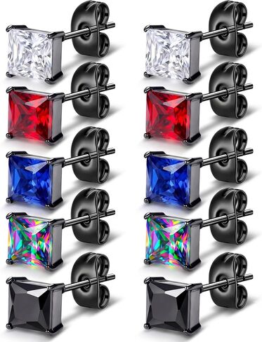5 Pairs 5A Cubic Zirconia Stud Earrings for Women Men, 5 Colors Hypoallergenic Stainless Steel Studs Jewelry Set for Sensitive Ears 6mm Trendy Studs Daily Party Gift in Saudi Arabia
