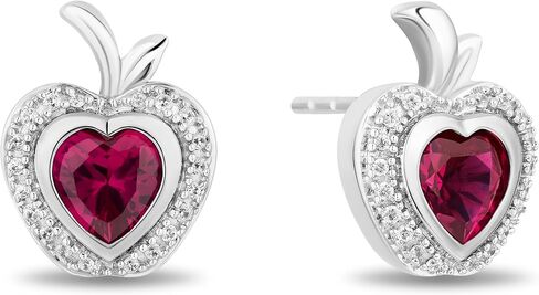 Jewelili Enchanted Disney Fine Jewelry Snow White Apple Earrings for Women | Sterling Silver | Created Ruby & 1/10 CTTW Natural White Round Diamonds | Push Back Studs |Princess Jewelry Gifts for Her in Kuwait