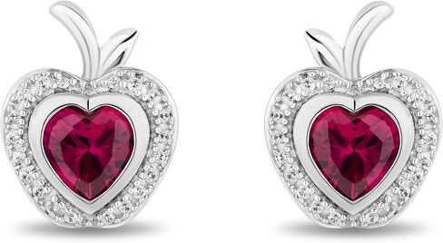 Jewelili Enchanted Disney Fine Jewelry Snow White Apple Earrings for Women | Sterling Silver | Created Ruby & 1/10 CTTW Natural White Round Diamonds | Push Back Studs |Princess Jewelry Gifts for Her in Kuwait