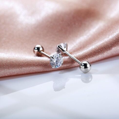 MILACOLATO 925 Sterling Silver Stud Earrings, 2 Pairs Round/Square Cubic Zirconia Earrings Studs, Hypoallergenic Cartilage Tragus Helix Screw Back Stud Earrings Set for Women Men 3 4 5 6 mm in Kuwait