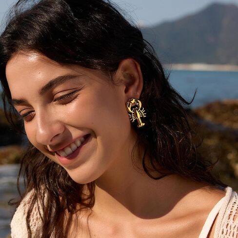 Jinmora Lobster Stud Earrings for Women 14K Gold Plated Stainless Steel Cute Heart Claw Ocean Animal Lobster Earrings for Women Beach Vacation Jewelry Gifts in Saudi Arabia
