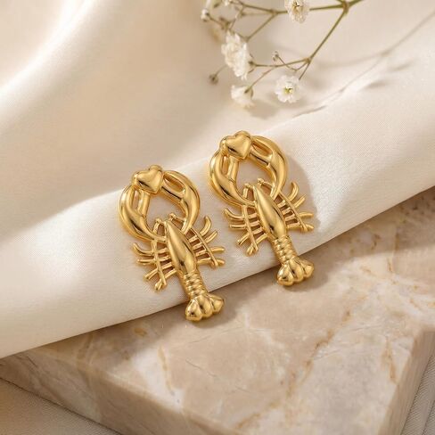 Jinmora Lobster Stud Earrings for Women 14K Gold Plated Stainless Steel Cute Heart Claw Ocean Animal Lobster Earrings for Women Beach Vacation Jewelry Gifts in Saudi Arabia