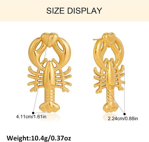 Jinmora Lobster Stud Earrings for Women 14K Gold Plated Stainless Steel Cute Heart Claw Ocean Animal Lobster Earrings for Women Beach Vacation Jewelry Gifts in Saudi Arabia