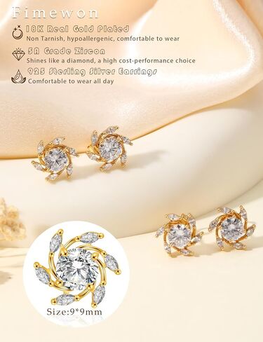 Gold Earrings for Women Trendy Cubic Zirconia Earrings 925 Silver Studs Wedding Earrings Gifts for Women in Saudi Arabia