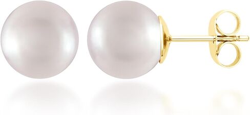 Belacqua AAA Quality Cultured Freshwater Pearl Stud Earrings in 10K Yellow Gold, Round Pearls, 5mm to 11mm Size, Push Back Clasp, Real Pearl Jewerly for Women, Gift Box Included in Saudi Arabia