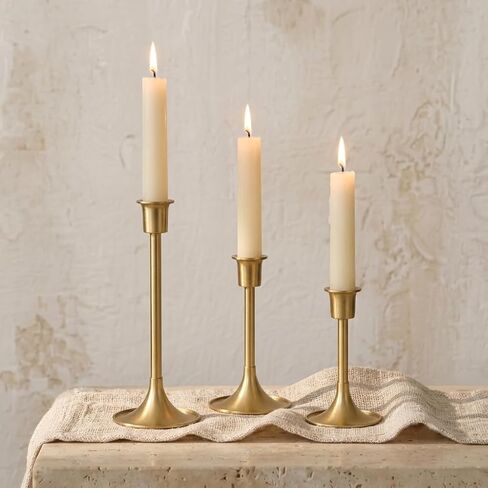Gold Taper Candle Holders Set of 6 with Anti-Slip Pad Vintage Small Low Metal Candles Metal Candelabra Set for Weddings, Dinners & Parties, 3 Sizes (6, Lengthen Gold) in Saudi Arabia