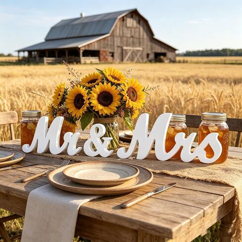 Mr and Mrs Sign for Wedding Table, White Mr and Mrs Table Centerpiece Sign,Wooden Letters, Freestanding Table Centerpiece Decoration, Wedding Engagement Party Decoration Supplis in Saudi Arabia