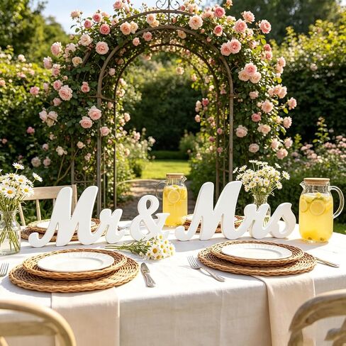 Mr and Mrs Sign for Wedding Table, White Mr and Mrs Table Centerpiece Sign,Wooden Letters, Freestanding Table Centerpiece Decoration, Wedding Engagement Party Decoration Supplis in Saudi Arabia