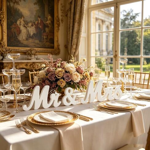 Mr and Mrs Sign for Wedding Table, White Mr and Mrs Table Centerpiece Sign,Wooden Letters, Freestanding Table Centerpiece Decoration, Wedding Engagement Party Decoration Supplis in Saudi Arabia