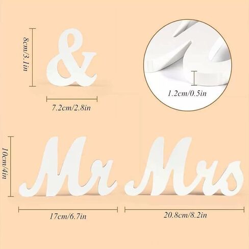 Mr and Mrs Sign for Wedding Table, White Mr and Mrs Table Centerpiece Sign,Wooden Letters, Freestanding Table Centerpiece Decoration, Wedding Engagement Party Decoration Supplis in Saudi Arabia
