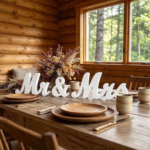Mr and Mrs Sign for Wedding Table, White Mr and Mrs Table Centerpiece Sign,Wooden Letters, Freestanding Table Centerpiece Decoration, Wedding Engagement Party Decoration Supplis in Saudi Arabia