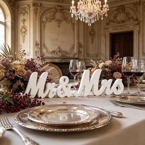 Mr and Mrs Sign for Wedding Table, White Mr and Mrs Table Centerpiece Sign,Wooden Letters, Freestanding Table Centerpiece Decoration, Wedding Engagement Party Decoration Supplis in Saudi Arabia