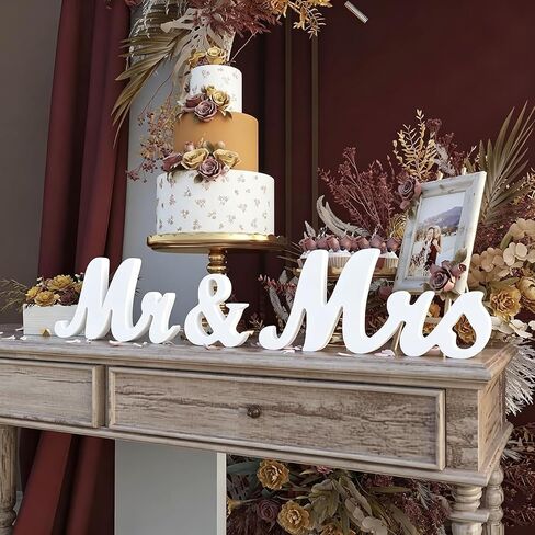 Mr and Mrs Sign for Wedding Table, White Mr and Mrs Table Centerpiece Sign,Wooden Letters, Freestanding Table Centerpiece Decoration, Wedding Engagement Party Decoration Supplis in Saudi Arabia