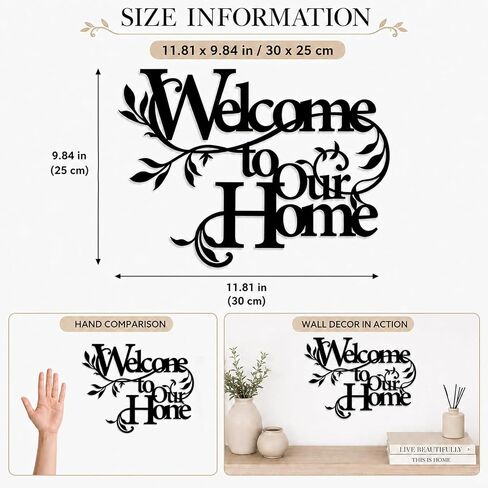 TYYFO Welcome to Our Home Metal Wall Sign, Indoor Outdoor Decor | Black metal welcome sign for entryway, porch, living room, kitchen and farmhouse wall decor. in Saudi Arabia