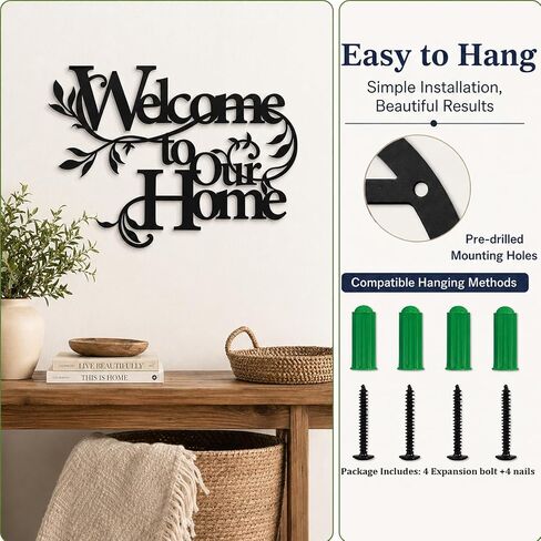TYYFO Welcome to Our Home Metal Wall Sign, Indoor Outdoor Decor | Black metal welcome sign for entryway, porch, living room, kitchen and farmhouse wall decor. in Saudi Arabia