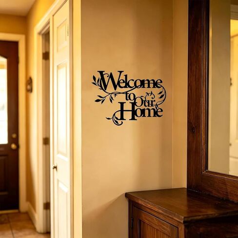 TYYFO Welcome to Our Home Metal Wall Sign, Indoor Outdoor Decor | Black metal welcome sign for entryway, porch, living room, kitchen and farmhouse wall decor. in Saudi Arabia