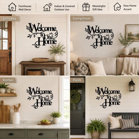 TYYFO Welcome to Our Home Metal Wall Sign, Indoor Outdoor Decor | Black metal welcome sign for entryway, porch, living room, kitchen and farmhouse wall decor. in Saudi Arabia
