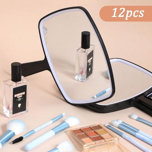 12 Pcs 7.4"x10.4" Handheld Mirrors with Handle Black Portable Makeup Mirror for Salon Home Travel Vanity, Wall Mount Cosmetic Mirror in Saudi Arabia