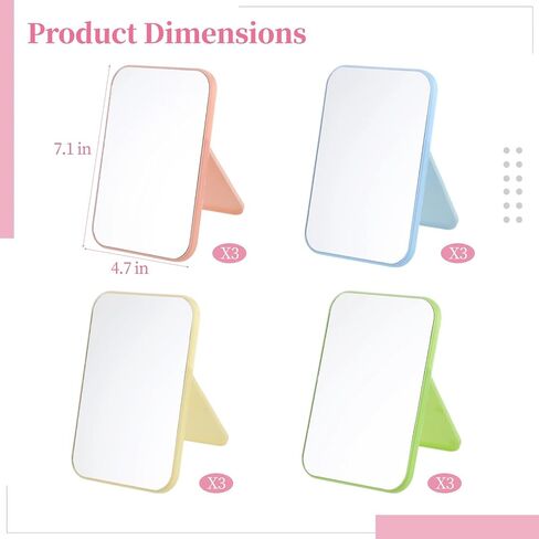 12 PCS Desktop Makeup Mirrors, 7 in Vanity Table Mirror with Foldable Stand, Wall Mounted Small Beauty Mirror, 90°Adjustable Portable Folding Travel Mirror 4 Assorted Colors for Spa Party Women Beauty in Saudi Arabia