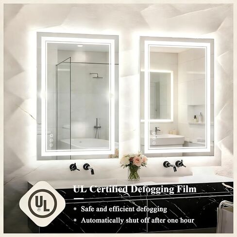 60x48 LED Bathroom Mirror with Lights, Anti-Fog, Dimmable, Backlit + Front Lit, Lighted Bathroom Vanity Mirror for Wall, Memory Function, Tempered Glass, Shatter-Proof, ETL Listed in Saudi Arabia