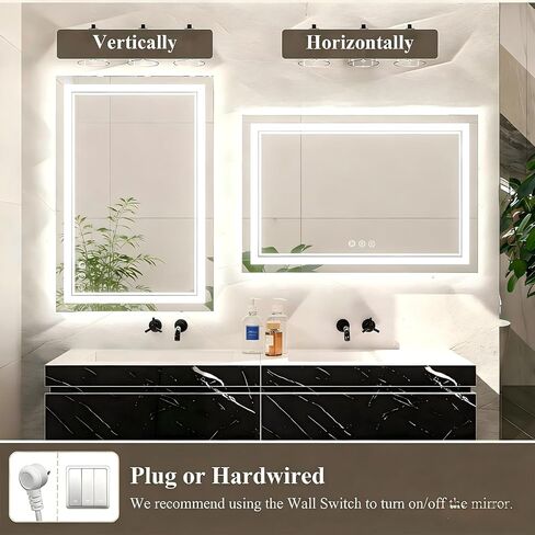 60x48 LED Bathroom Mirror with Lights, Anti-Fog, Dimmable, Backlit + Front Lit, Lighted Bathroom Vanity Mirror for Wall, Memory Function, Tempered Glass, Shatter-Proof, ETL Listed in Saudi Arabia