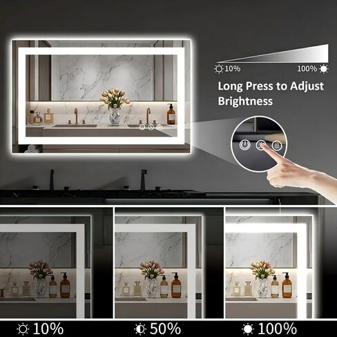 60x48 LED Bathroom Mirror with Lights, Anti-Fog, Dimmable, Backlit + Front Lit, Lighted Bathroom Vanity Mirror for Wall, Memory Function, Tempered Glass, Shatter-Proof, ETL Listed in Saudi Arabia
