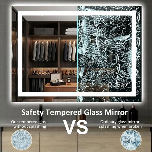 60x48 LED Bathroom Mirror with Lights, Anti-Fog, Dimmable, Backlit + Front Lit, Lighted Bathroom Vanity Mirror for Wall, Memory Function, Tempered Glass, Shatter-Proof, ETL Listed in Saudi Arabia