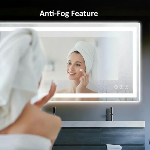 60x48 LED Bathroom Mirror with Lights, Anti-Fog, Dimmable, Backlit + Front Lit, Lighted Bathroom Vanity Mirror for Wall, Memory Function, Tempered Glass, Shatter-Proof, ETL Listed in Saudi Arabia