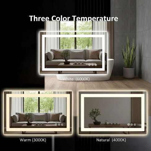 60x48 LED Bathroom Mirror with Lights, Anti-Fog, Dimmable, Backlit + Front Lit, Lighted Bathroom Vanity Mirror for Wall, Memory Function, Tempered Glass, Shatter-Proof, ETL Listed in Saudi Arabia