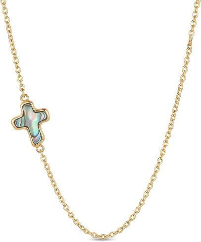 Pearl Cross Necklace for Women Freshwater Pearls Pendant Dainty Sideways Cross Small White Pearls Non Tarnish Gifts for Christian Trendy Fashion Jewelry Simple Unique Jewelry in Saudi Arabia