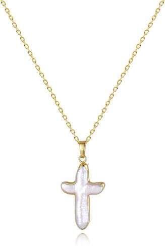 Pearl Cross Necklace for Women Freshwater Pearls Pendant Dainty Sideways Cross Small White Pearls Non Tarnish Gifts for Christian Trendy Fashion Jewelry Simple Unique Jewelry in Saudi Arabia