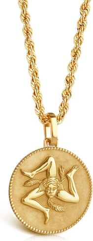 14K Solid Gold Trinacria Necklace – Sicilian Symbol Medallion Pendant for Women & Men – Three Legged Figure Coin Charm – Italian Heritage Jewelry – Sicily Coat of Arms medallion in Saudi Arabia