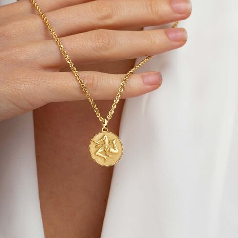 14K Solid Gold Trinacria Necklace – Sicilian Symbol Medallion Pendant for Women & Men – Three Legged Figure Coin Charm – Italian Heritage Jewelry – Sicily Coat of Arms medallion in Saudi Arabia