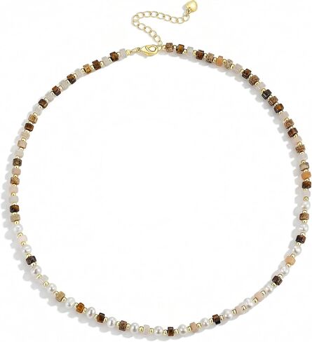 Beaded Necklace for Women Small Beaded Colorful Natural Gemstone Pearl Necklaces Choker Stackable Healing Beach Vacation Summer Boho Jewelry Gifts in Kuwait