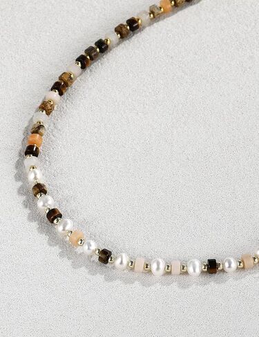 Beaded Necklace for Women Small Beaded Colorful Natural Gemstone Pearl Necklaces Choker Stackable Healing Beach Vacation Summer Boho Jewelry Gifts in Kuwait