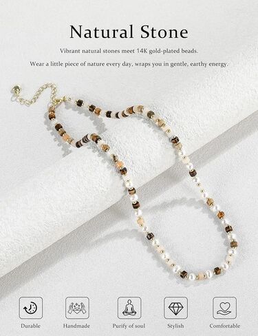 Beaded Necklace for Women Small Beaded Colorful Natural Gemstone Pearl Necklaces Choker Stackable Healing Beach Vacation Summer Boho Jewelry Gifts in Kuwait