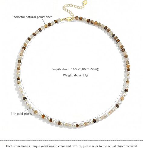 Beaded Necklace for Women Small Beaded Colorful Natural Gemstone Pearl Necklaces Choker Stackable Healing Beach Vacation Summer Boho Jewelry Gifts in Kuwait