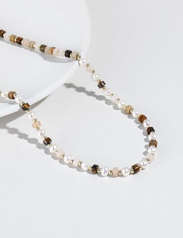 Beaded Necklace for Women Small Beaded Colorful Natural Gemstone Pearl Necklaces Choker Stackable Healing Beach Vacation Summer Boho Jewelry Gifts in Kuwait