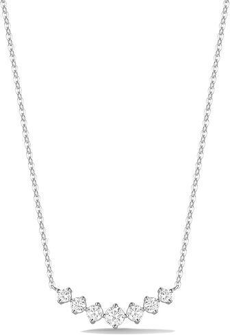 AGVANA Wave of Brilliance 0.52 Ct. Tw. Lab-Grown Diamond Smile Pendant Necklace in Sterling Silver (D-E, VS) Fine Jewelry Promise Anniversary Birthday Gifts for Women Her, 16-18" Chain in Kuwait