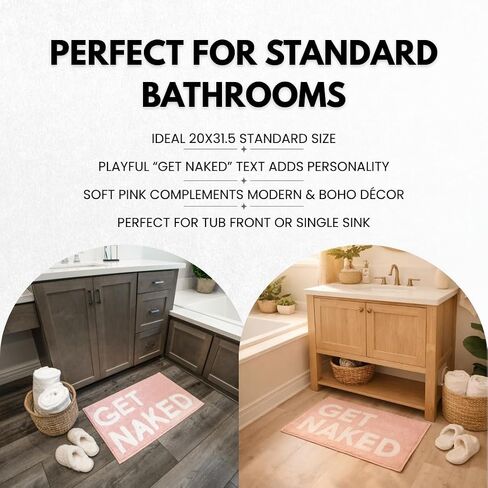LABEND HOME Get Naked Bath Mat 20" x 31.5" - Funny Bathroom Rug, Plush Microfiber Non-Slip Backing, Machine Washable Quick-Dry Bath Decor - Pink in Saudi Arabia