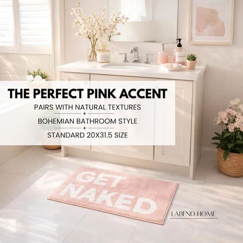 LABEND HOME Get Naked Bath Mat 20" x 31.5" - Funny Bathroom Rug, Plush Microfiber Non-Slip Backing, Machine Washable Quick-Dry Bath Decor - Pink in Saudi Arabia